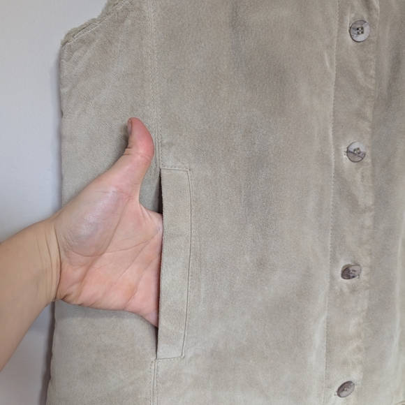 Vintage Esprit Suede Leather Cream Button Down Vest Women's XL - Picture 5 of 11